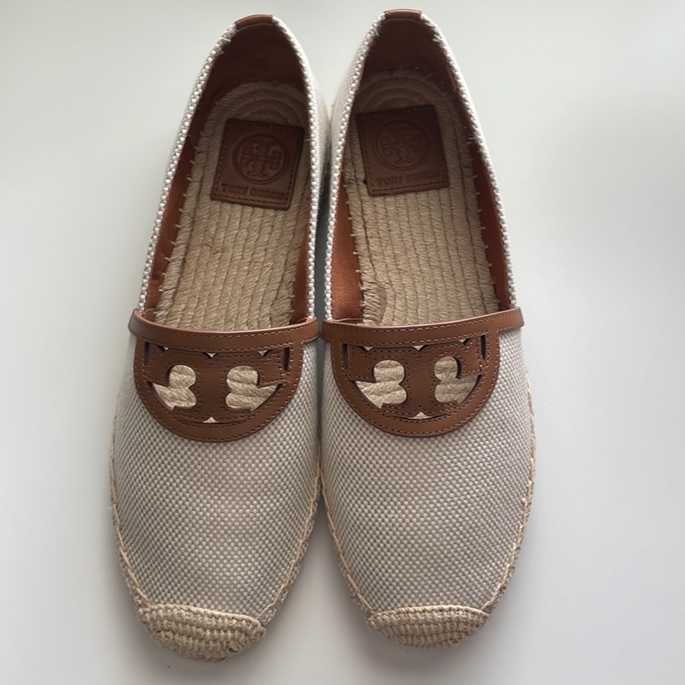 Tory Burch Sidney Espadrilles luggage canvas calf leather